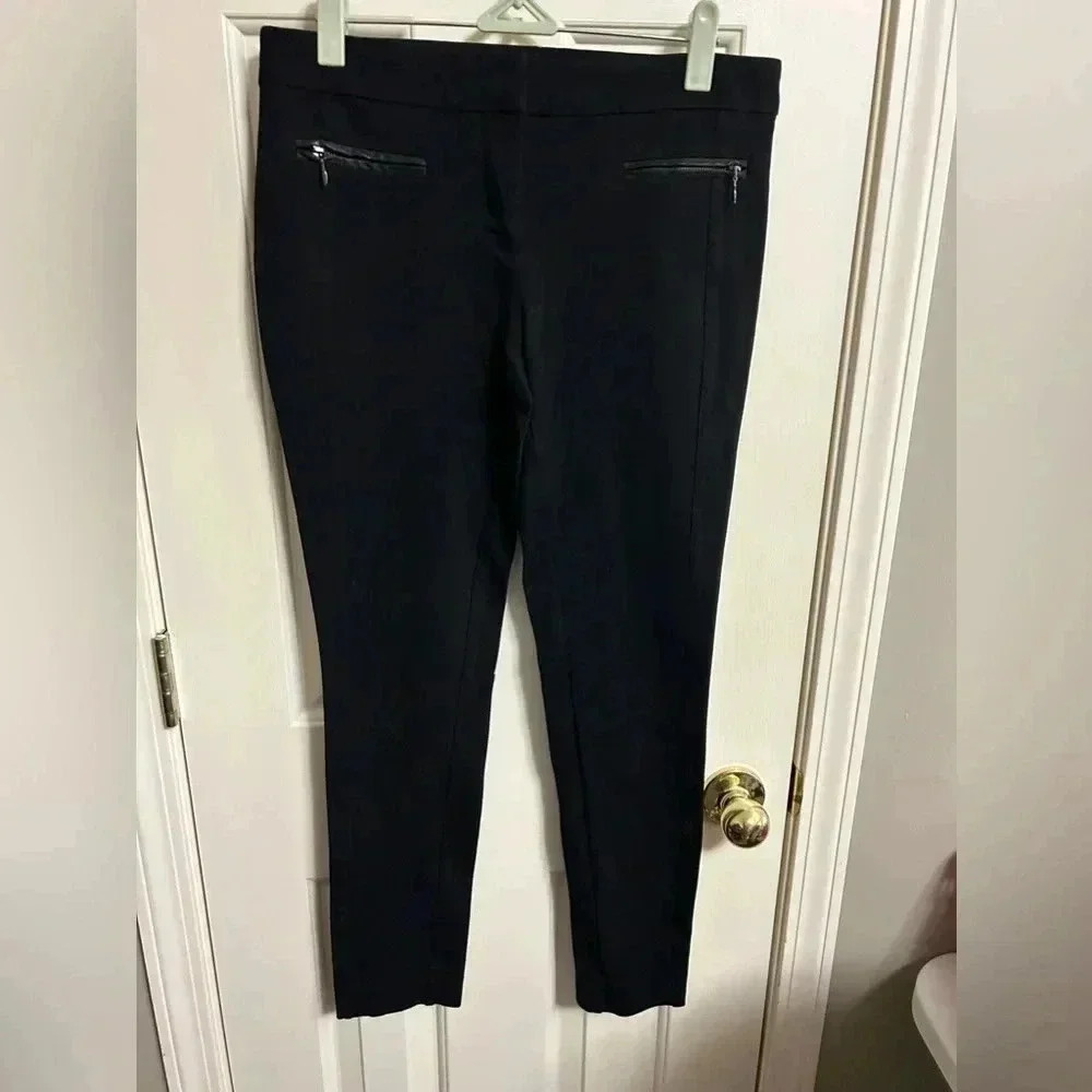 PAIGE Los Feliz Ponte Knit Leather Trimmed Zip Pockets Skinny Black Size 27